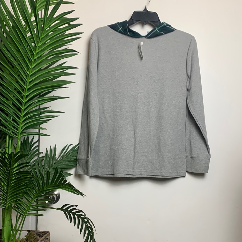 💋children’s place Gray Long Sleeve Top with Plaid Collar💋